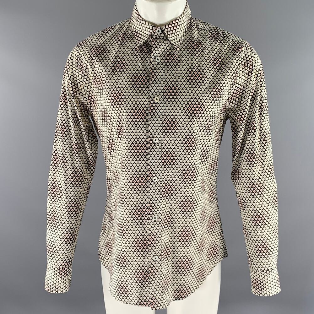 MR TURK Size M White Black Red Geometric Cotton Blend Long Sleeve Shirt
